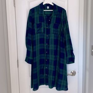Old Navy Shirt Dress Black Watch Plaid XL Tall, EUC